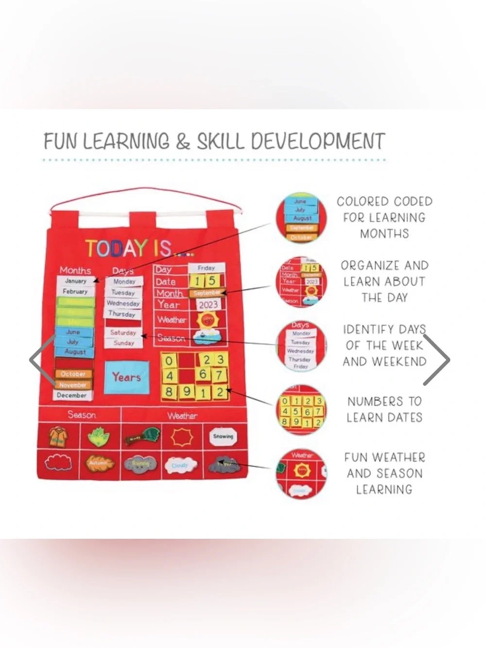 Alma's Design Today Is Children's Calendar Wall Chart, Red, 15